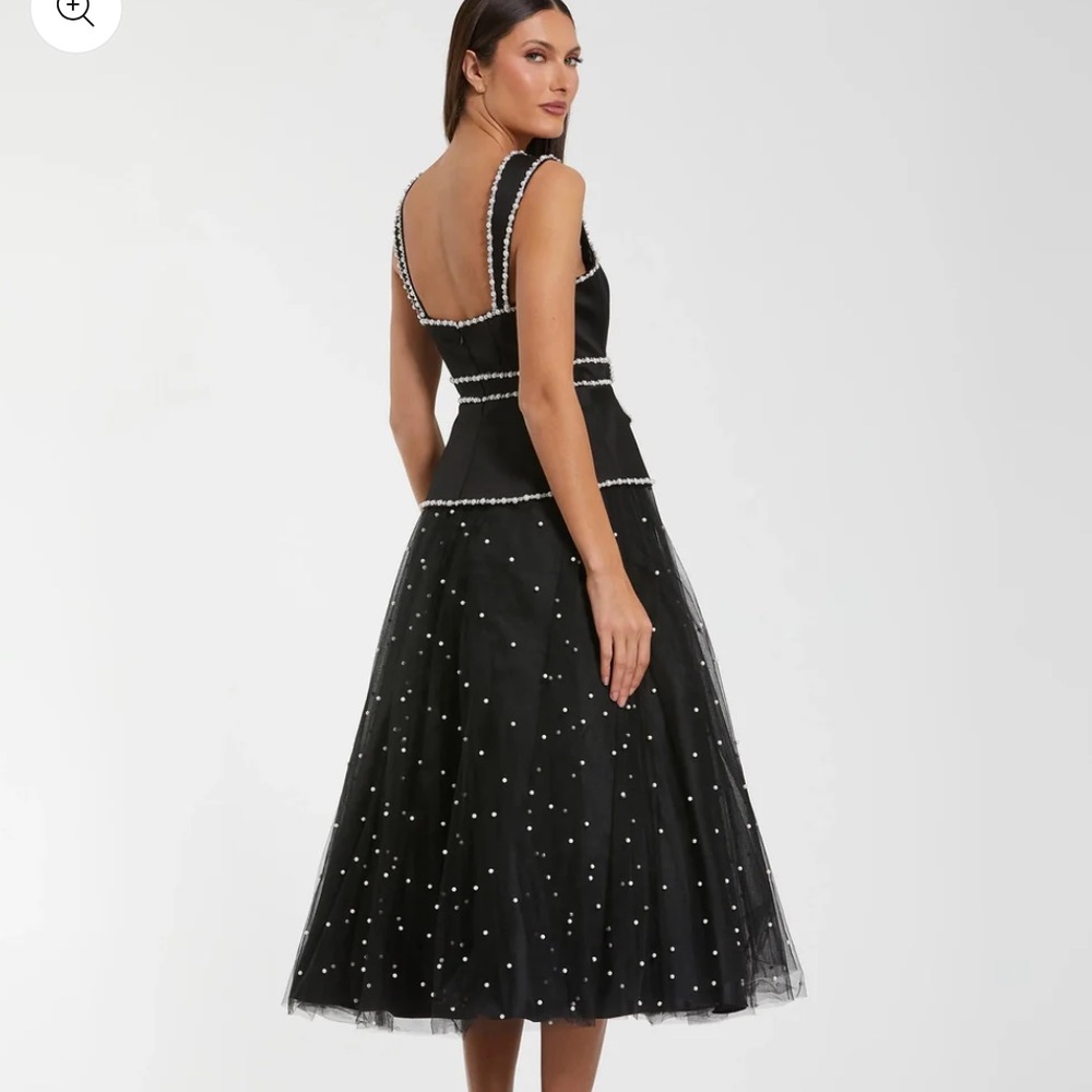 Mac Duggal 56206 Black Sleeveless Embellished Crepe And Tulle Midi Dress sz 4 - Picture 4 of 6